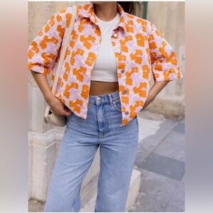 Zara "The Connie" Denim Floral Shirt Jacket